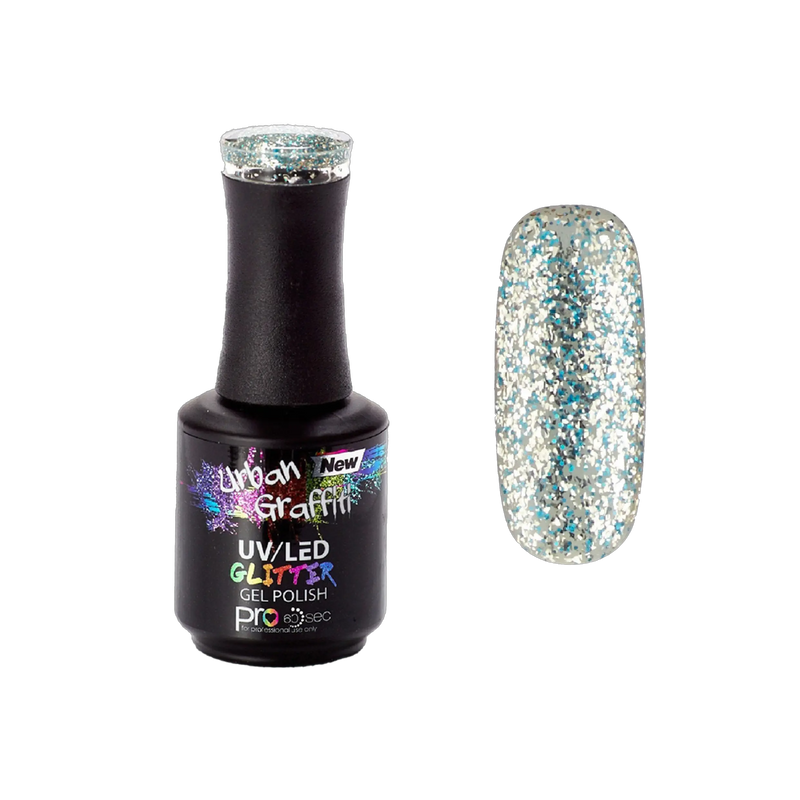 Žiemos krioklys - UGGP-A0912 Urban Graffiti mėlynas ir sidabrinis blizgučių gelinis lakas 15ml